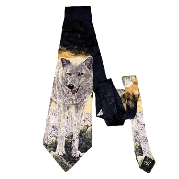 Vintage Wolf Tie 100% Silk - Picture 1 of 4